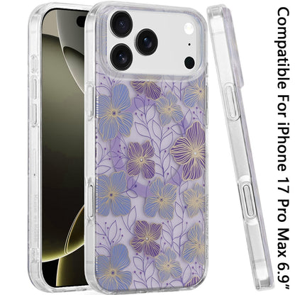 For Apple iPhone 17 Pro Max Stylish Pattern Fashion IMD Printed Design TPU Double Layer Slim Shockproof with Magnetic Back Case Cover Purple Flower