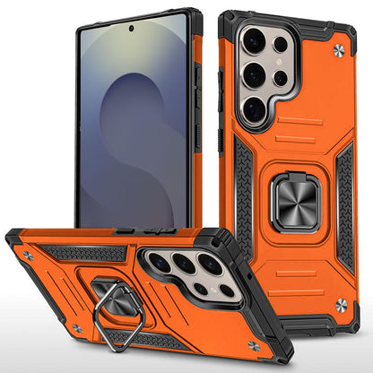 For Samsung Galaxy S25 Ultra Armor Hybrid Magnetic Stand with Ring Holder Kickstand Shockproof Heavy-Duty Durable Rugged TPU Dual Layer Case Cover Cosmic Orange