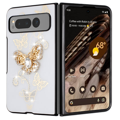 For Samsung Galaxy Z Flip 7 FE Diamonds 3D Butterfly Bling Sparkly Glitter Ornaments Engraving Hybrid Metal Fashion Case Cover White Garden Butterflies