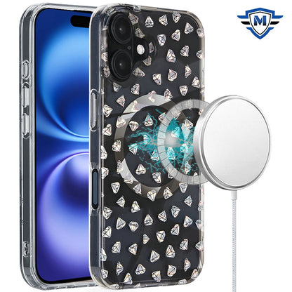 For iPhone 16 (6.1") Premium Double Layer IMD Magnetic Hybrid Shockproof Protection Durable Anti Scratch Secure Grip Slim Design Compatible Case Cover Smoke Diamond Holographic