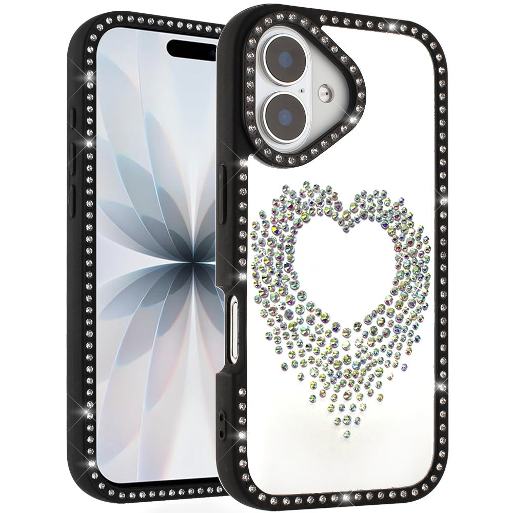 For Apple iPhone 17 Air (6.6") Angel Hearts Glitter Shimmer Diamond Edge Hybrid Drop Protection Shockproof Design Case Cover Black