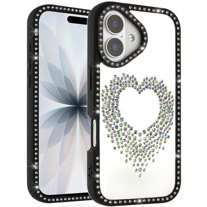 For Apple iPhone 17 Air (6.6") Angel Hearts Glitter Shimmer Diamond Edge Hybrid Drop Protection Shockproof Design Case Cover Black