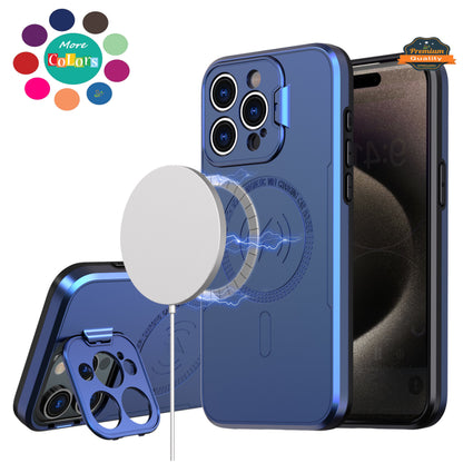 For Apple iPhone 16 Pro (6.3") Foldable Kickstand Camera Protector 2in1 Hybrid MagSafe Compatible Bumper Magnetic Case Cover