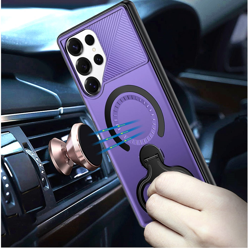 For Samsung Galaxy S25 Ultra Hybrid with Invisible 2 Hole Ring Stand Magnetic back Car Mount Friendly Protector Case Cover Purple