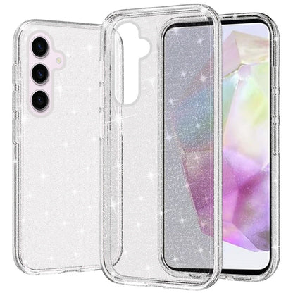 For Samsung Galaxy A36 Transparent Glitter Shiny Sparkle Bling TPU Rubber Hard Back Hybrid Frame Shockproof Case Cover Clear