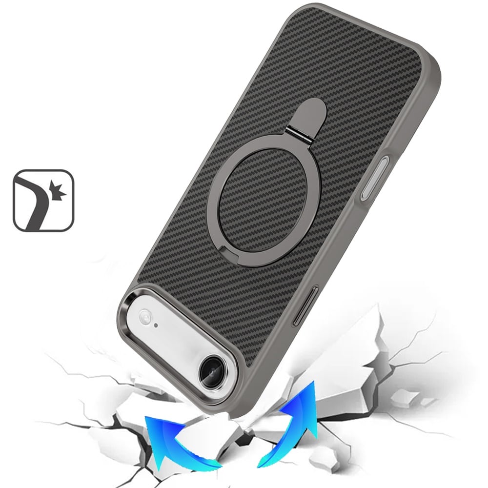 For Apple iPhone 17 Air (6.6") Hybrid Carbon Fiber Design with MagSafe Compatible [Magnetic Circle], Ring Stand Shockproof Slim TPU Case Cover