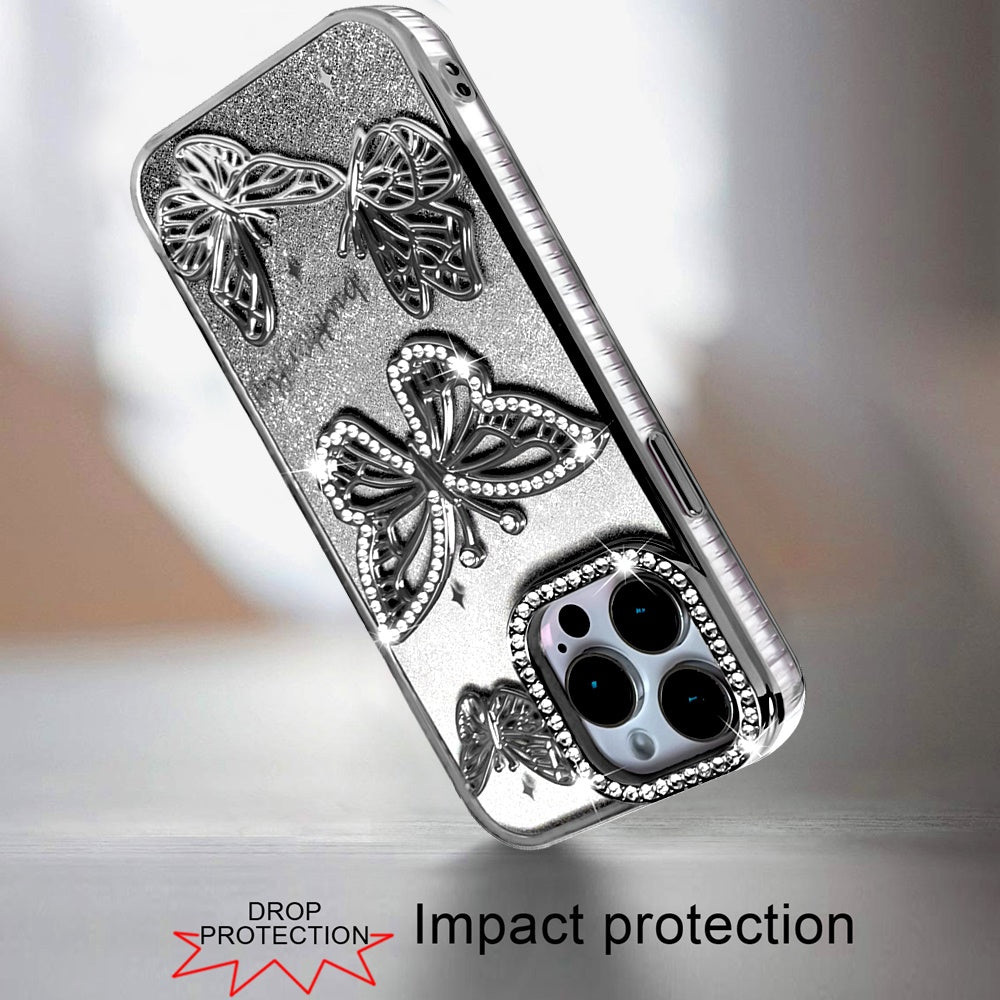 For Samsung Galaxy S26 Ultra Luxury Butterfly Sparkle Glitter Diamond Crystal Rhinestone Shimmer Bling Plating Thick TPU Hard PC Case Cover