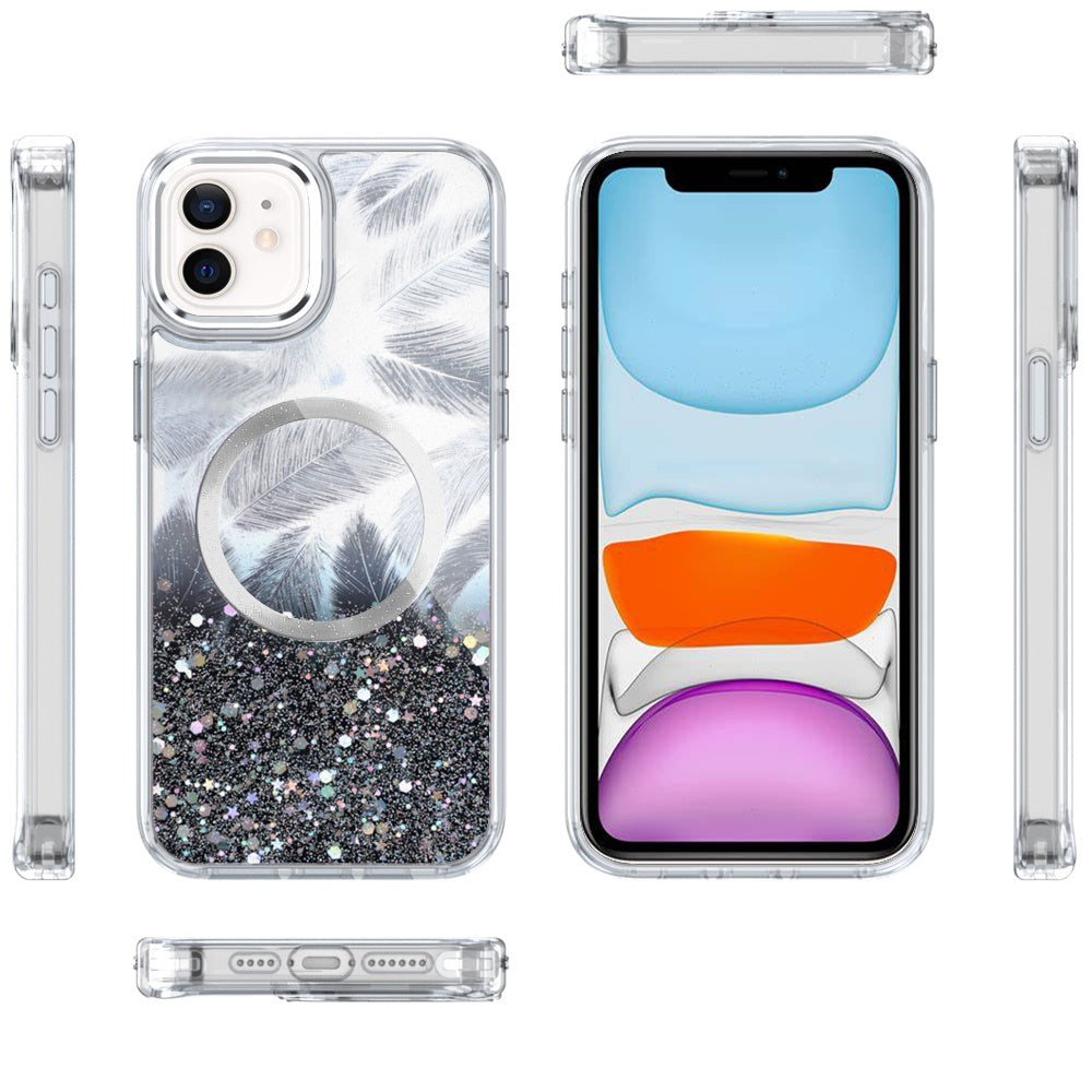 For iPhone 16 (6.1") Epoxy Glitter Shimmer Fashion Case with Magnetic Magsafe Compatible Hybrid Sparkling Slim Protective Case Cover Dark Blue