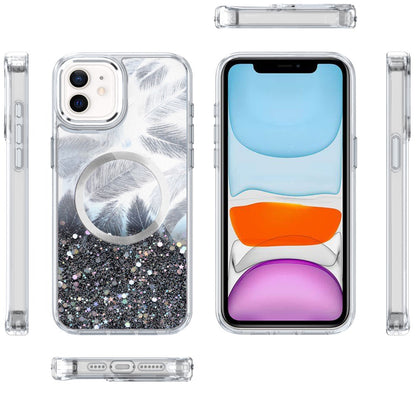 For iPhone 16 (6.1") Epoxy Glitter Shimmer Fashion Case with Magnetic Magsafe Compatible Hybrid Sparkling Slim Protective Case Cover Dark Blue