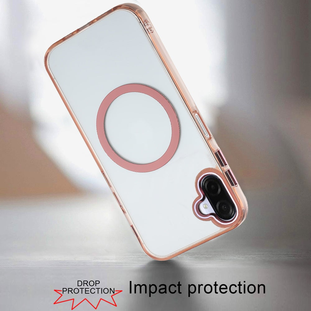 For Samsung Galaxy A07 Transparent Back Hybrid Case - Magnetic Circle, Color Frame, Metal Buttons, MagSafe Compatible Case Cover