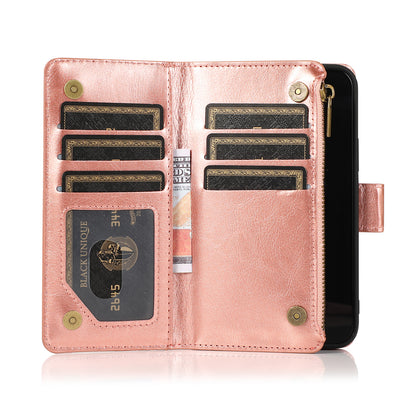 For Samsung Galaxy S26+ / S26 Plus Wallet Case with ID/ Card Holder, Wristlet Strap, Magnetic TPU Protective Shockproof Folio Flip Case Cover Rose Gold