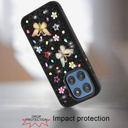 For Motorola Moto G 5G 2025 Diamond Butterfly 3D Glitter Bling Design, Slim Hybrid Sparkle Protective Cover TPU for Women Girls Case Cover Black
