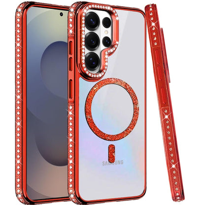 Phone Case for Samsung Galaxy S25 Ultra Luxury Diamond Bling Edged Magnetic Glitter Shockproof Hybrid with Camera Kickstand Durable Grip Cover
