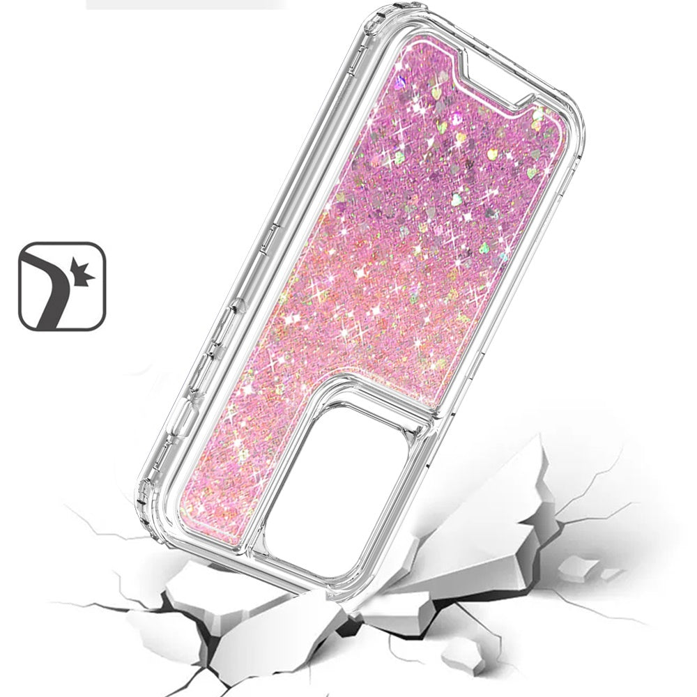 For Samsung Galaxy S21+ / S21 Plus Epoxy Bling Glitter Sparkly 3-in-1 Transparent Hybrid Full-Body Shockproof PC Bumper Case Cover Hot Pink+Purple