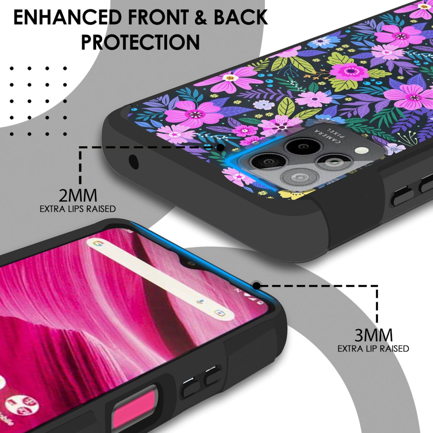 For Cricket Outlast 5G (2024) Slim Tough Strong Protection Shock Absorption Hybrid Dual Layer Hard PC + TPU Rubber Silicone Armor Case Cover Mystical Floral Boom