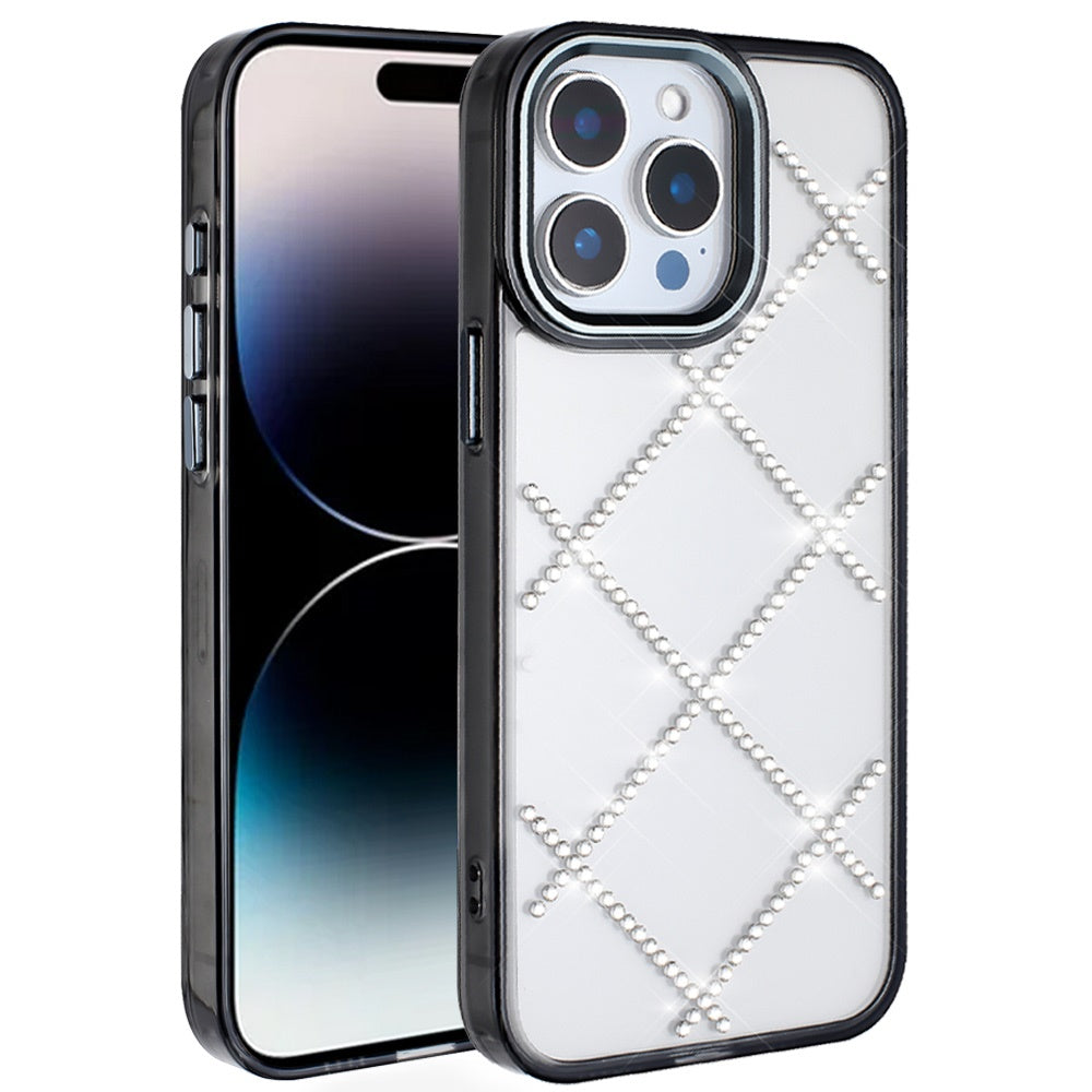 For Apple iPhone 13 Pro Max Gem Glitter Diamond Bling Clear Hybrid TPU Cover, Colorful Shockproof Protective Back, Slim Fit for Women Girls Case Cover