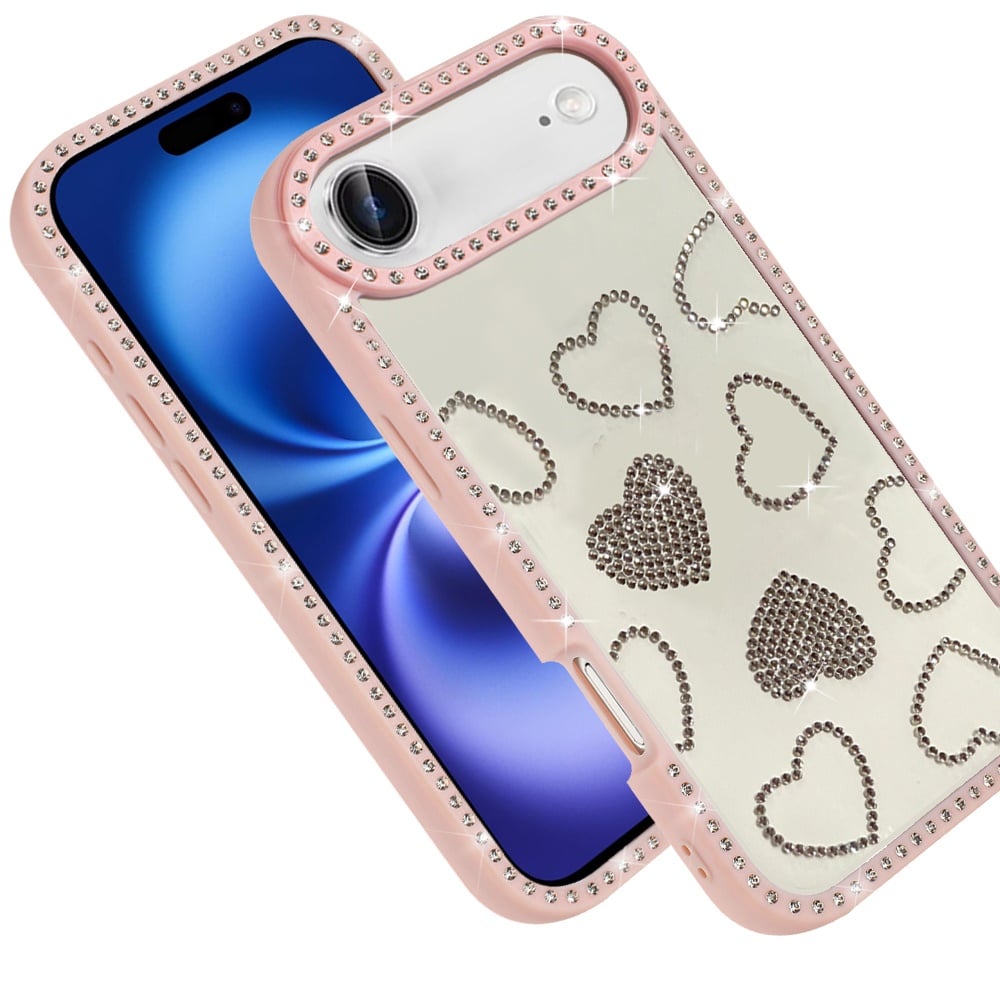 For Apple iPhone 17 Air (6.6") Spread Love Glitter Shimmer Bling Diamond Edge Hybrid Drop Protection Shockproof Design Case Cover