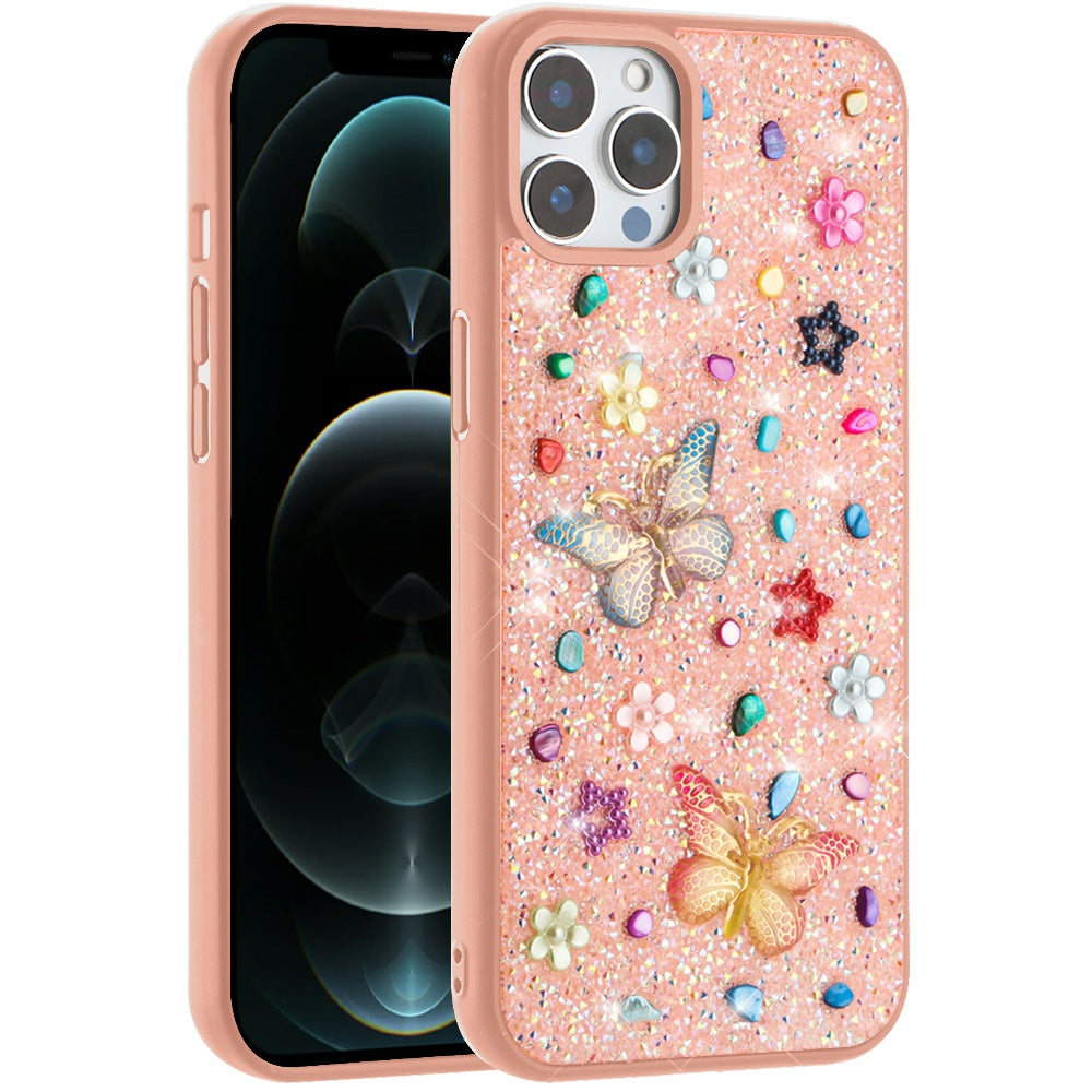 For Apple iPhone 15 Diamond Butterfly 3D Glitter Bling Design, Slim Hybrid Sparkle Protective Cover TPU for Women Girls Case Cover
