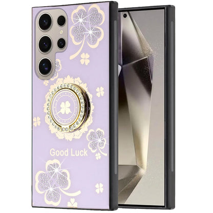 For Samsung Galaxy S25 Ultra Diamonds 3D Fashion Bling Sparkly Glitter Ornaments Engraving Hybrid with Ring Stand Case Cover