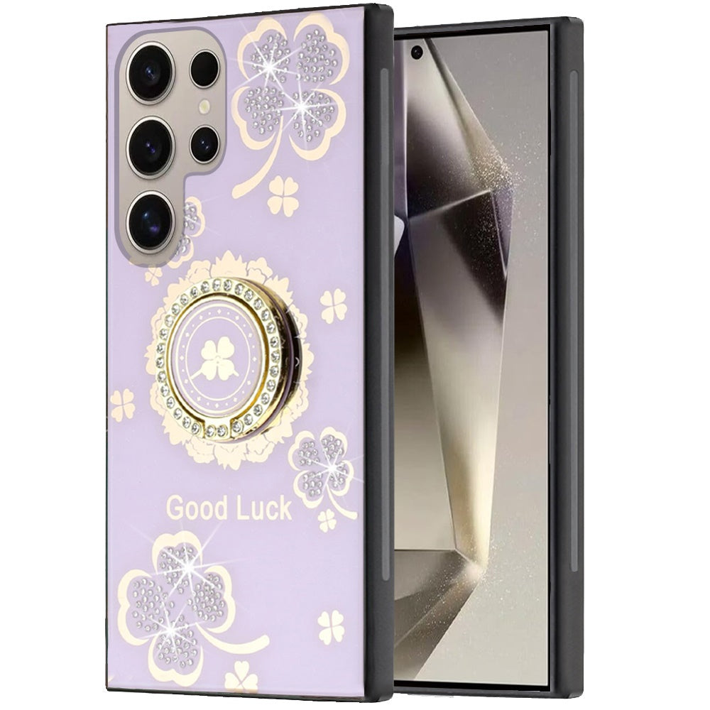 For Samsung Galaxy S25 Ultra Diamonds 3D Fashion Bling Sparkly Glitter Ornaments Engraving Hybrid with Ring Stand Case Cover