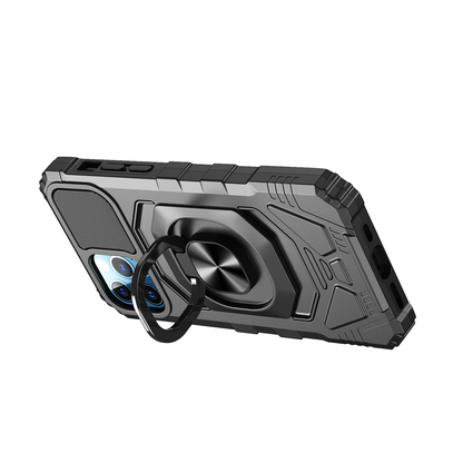 For iPhone 15 Plus (6.7") Hybrid Dual Layer with 360° Rotate Magnetic Ring Stand Holder Kickstand TPU Rugged PC Shockproof Case Cover Black