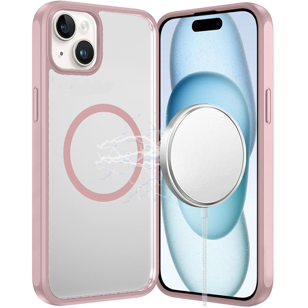 For Apple iPhone 15 Magnetic Circle HQ Transparent Clear TPU Thick 2.0mm Frame Hybrid Shockproof Protector Case Cover
