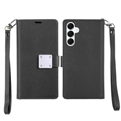 For Samsung Galaxy S26 Wallet Cases PU Leather with Credit Card /ID /Cash Holder Slot Dual Flip Book Pouch, Stand and Strap Case Cover Black