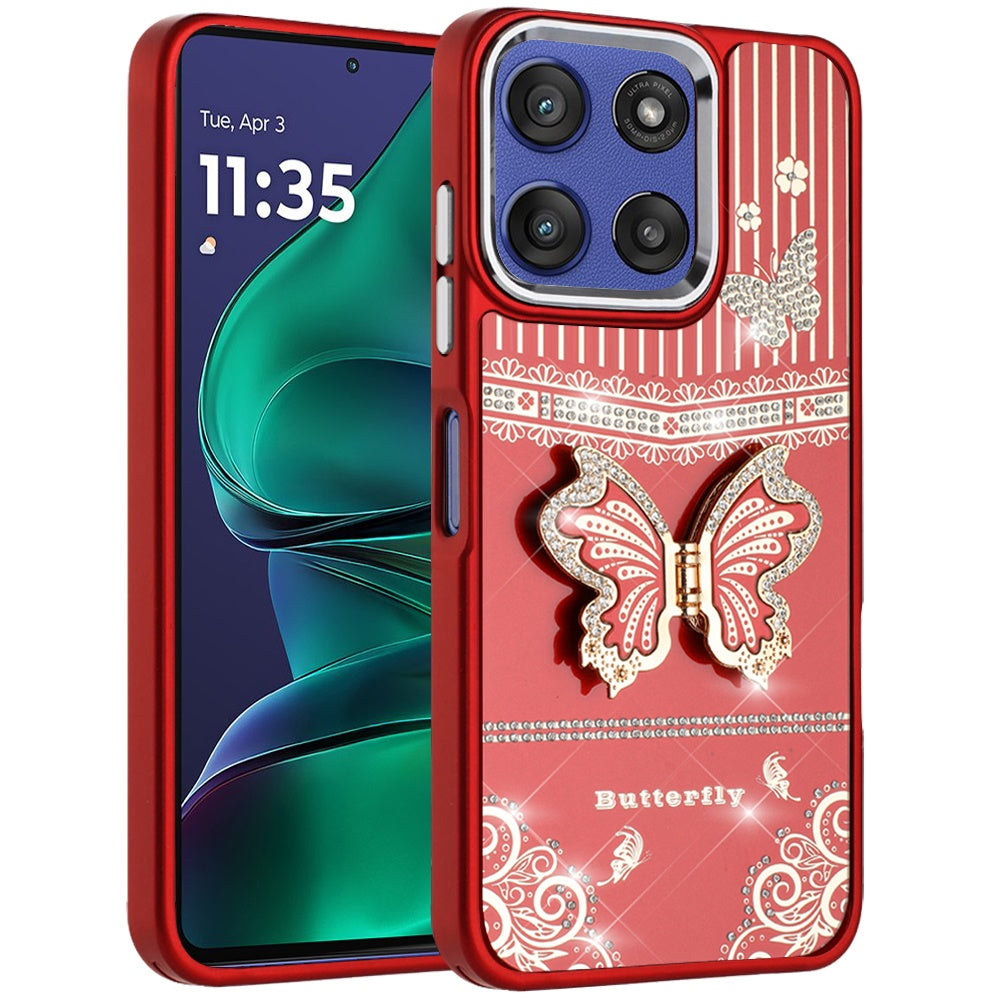 For Motorola Moto G Stylus 5G 2026 /2025 Glitter 3D Butterfly Design Bling Metallic Edge Hybrid Stand Drop Protection TPU Shockproof Case Cover