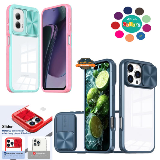 For Apple iPhone 16 Pro (6.3") Slide Camera Cover Lens protector Anti-Scratch Shockproof Clear Back and Color Frame Bumper Case Cover