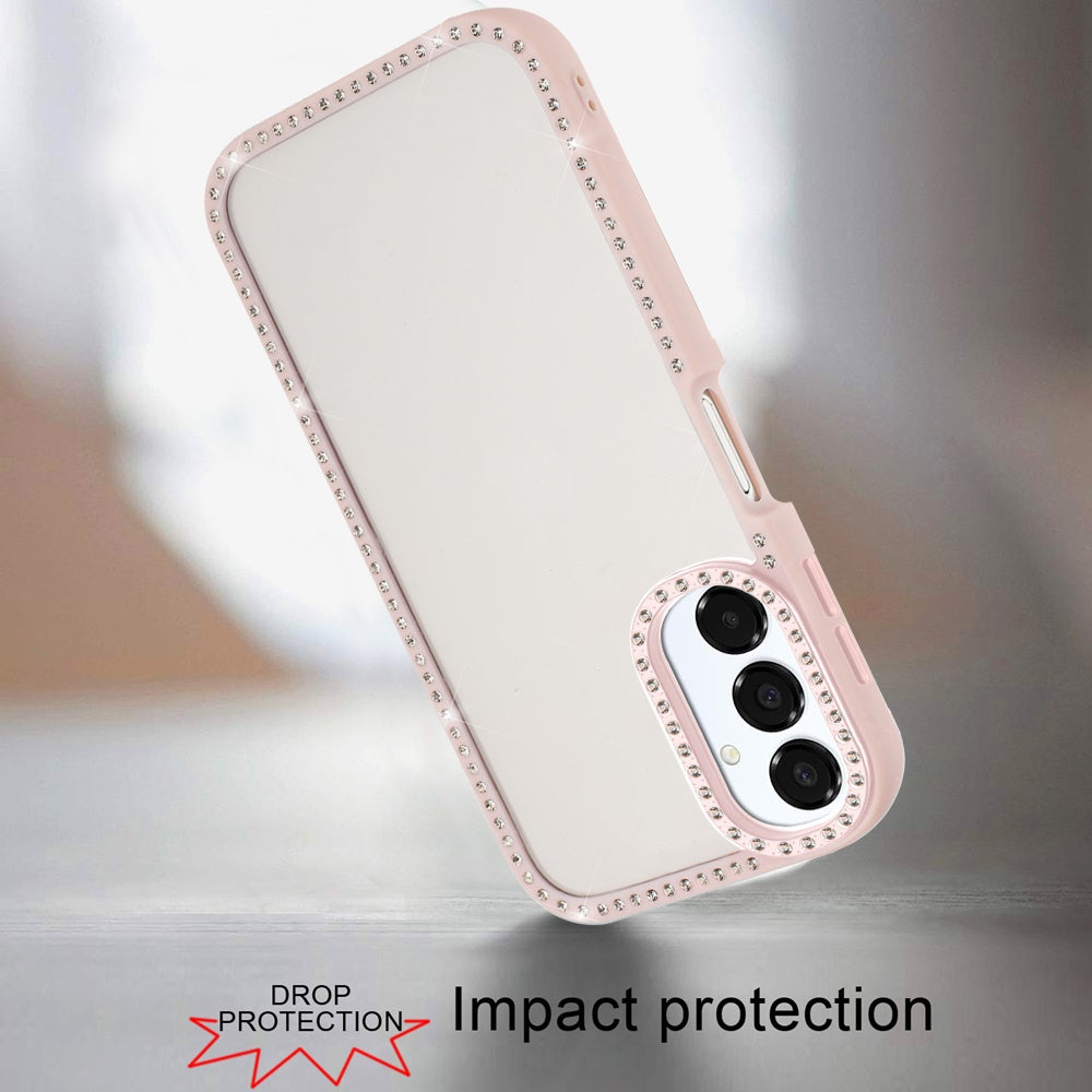 For Samsung Galaxy A36 Diamond Full Rhinestone Clear Hybrid Protective, Sparkly Bling Transparent Shockproof Bumper All Around Case Cover Light Pink