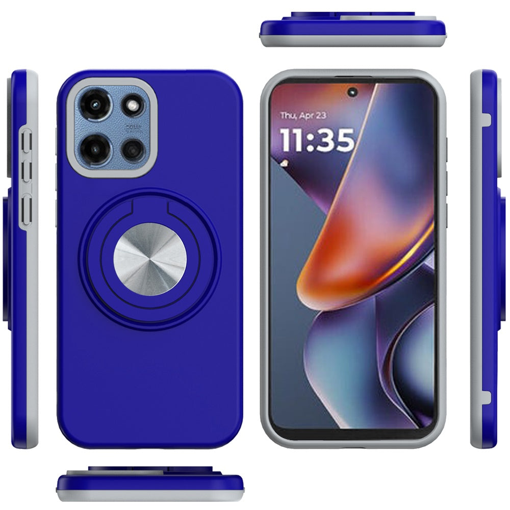 For Motorola Moto G 5G 2025 Metal Matte Hybrid with Invisible Rotational Ring Stand, Car Mount Friendly, Military Grade Slim Fit Sturdy Case Cover