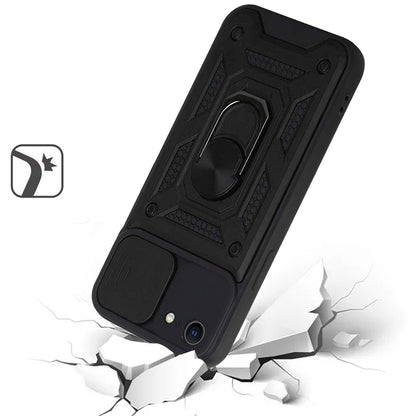 For Apple iPhone 17E /16E Hybrid Case with Slide Camera Lens Cover, Ring Kickstand, Heavy-Duty Dual Layer TPU, Fit Magnet Car Mount Case Cover