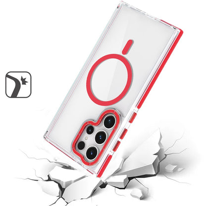 For Samsung Galaxy S25 Ultra Transparent Back with Colorful Frame, Strong Magnetic Circle, MagSafe Compatible, Slim Shockproof Protection Case Cover