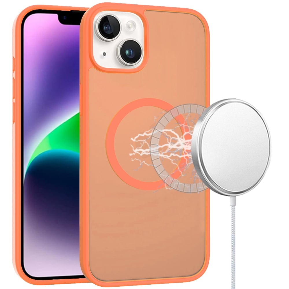 For iPhone 14/13 (6.1") MagSafe Compatible Case Hybrid Soft TPU Bumper Hard Translucent Matte Back Slim Shockproof Case Cover Cosmic Orange