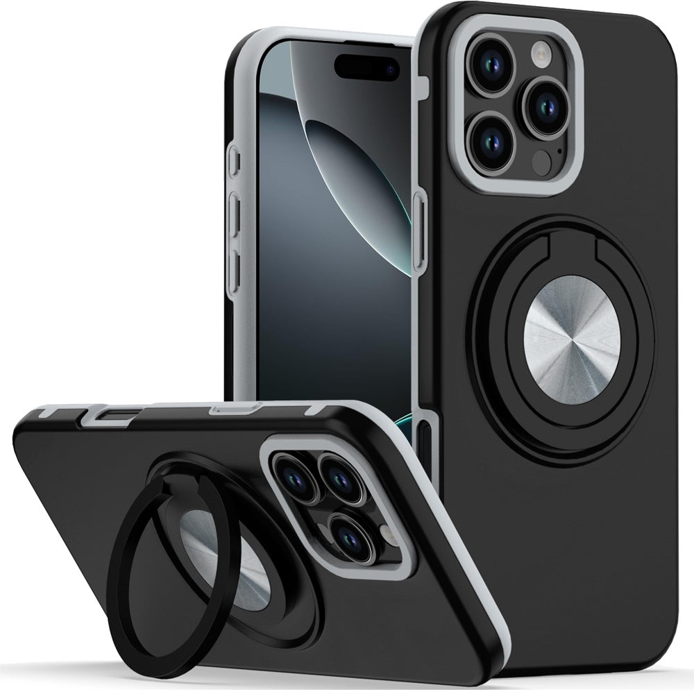 For Samsung Galaxy A37 Metal Matte Hybrid with Invisible Rotational Ring Stand, Car Mount Friendly, Military Grade Slim Fit Sturdy Case Cover