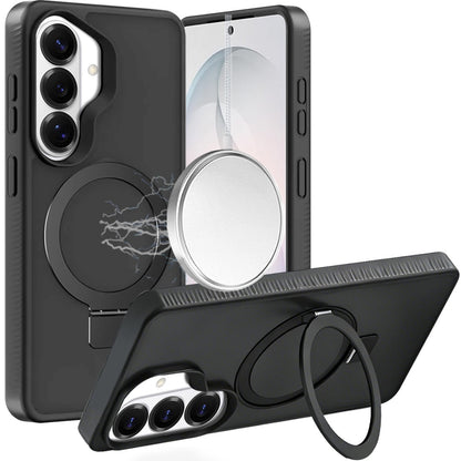 For Samsung Galaxy S26 Magnetic Circle Kickstand with MagSafe Compatibility, Matte Skin, Rugged Bumper, and Ring Holder Case Cover Blue