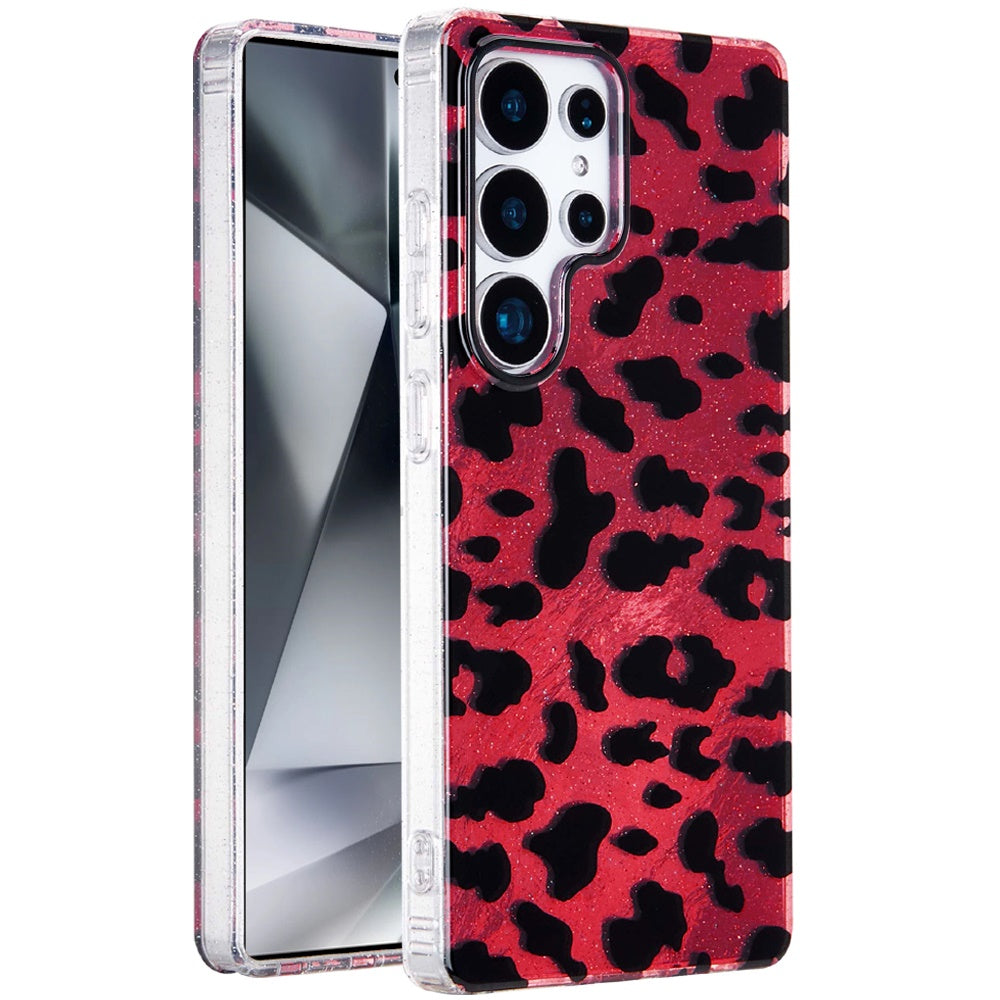 For Samsung Galaxy S25 Ultra Glitter Leopard, Fashion Design Animal Skin Print Slim IMD TPU Dual Layer Shockproof Protective Case Cover