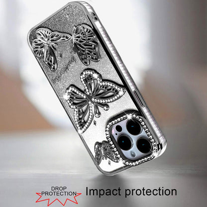 For iPhone 14 Pro Max (6.7") Luxury Butterfly Sparkle Glitter Diamond Crystal Rhinestone Shimmer Bling Plating Thick TPU Hard PC Case Cover