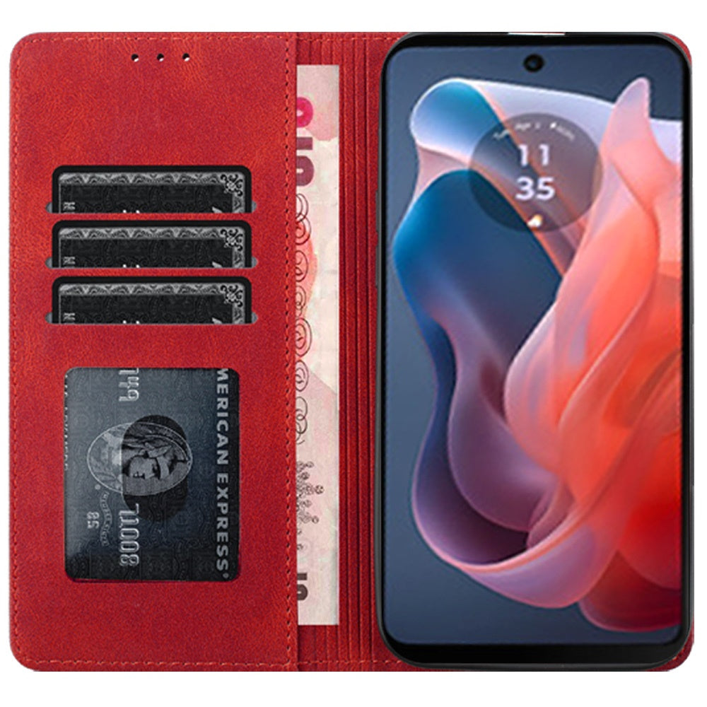 For Apple iPhone 16 Pro Max (6.9") Premium Wallet PU Vegan Leather ID Credit Card Slot Money Holder with Magnetic Closure Pouch Flip Case Cover Red