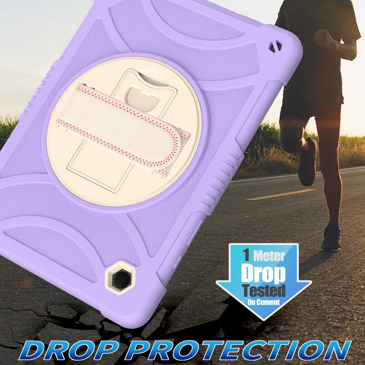 For 3-in-1 Tough Hybrid Shockproof Protector Silicone TPU with Pencil Holder, Kickstand, Hand & Shoulder Strap Purple Tablet Case Cover