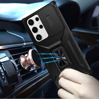 Phone Case for Samsung Galaxy S22 Ultra Magnetic Ring Stand Camera Protection Shockproof Heavy Duty Kickstand Rugged Grip Anti Scratch Hybrid Cover Black