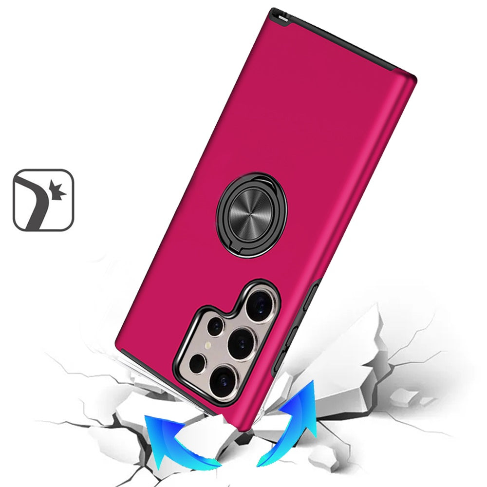 For Samsung Galaxy S25 Ultra Hybrid 360 Degree Rotatable Metal Invisible Ring Stand Holder Slim Fit Magnetic Car Mount Shockproof Case Cover