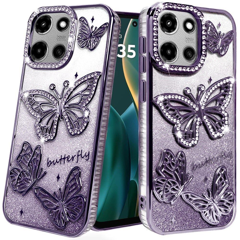 For Motorola Moto G Stylus 5G 2025 Luxury Butterfly Sparkle Glitter Diamond Crystal Rhinestone Shimmer Bling Plating Thick TPU Hard PC Case Cover