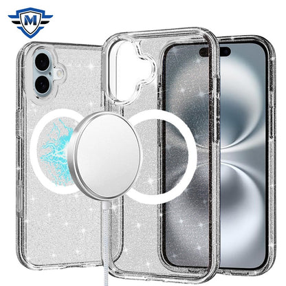 For Apple iPhone 16 Plus (6.7") Premium Glitter Shiny Sparkle Bling [MagSafe Compatible] TPU Rubber Hard PC Back Hybrid Case Cover