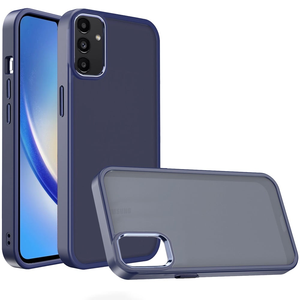 Phone Case for Samsung Galaxy A15 5G Polished Acrylic Hybrid TPU Slim Shockproof Metal Button Thick Durable Grip Camera Protection Anti-Scratch Cover Blue
