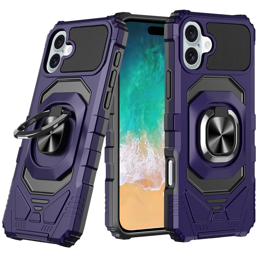 For Apple iPhone 16 Pro (6.3") Hybrid Dual Layer with Rotate Magnetic Ring Stand Holder Kickstand, Rugged Shockproof Case Cover