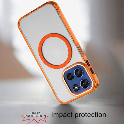 For Motorola Moto G Stylus 5G 2026 /2025 Transparent Back Hybrid Case - Magnetic Circle, Color Frame, Metal Buttons, MagSafe Compatible Case Cover Cosmic Orange