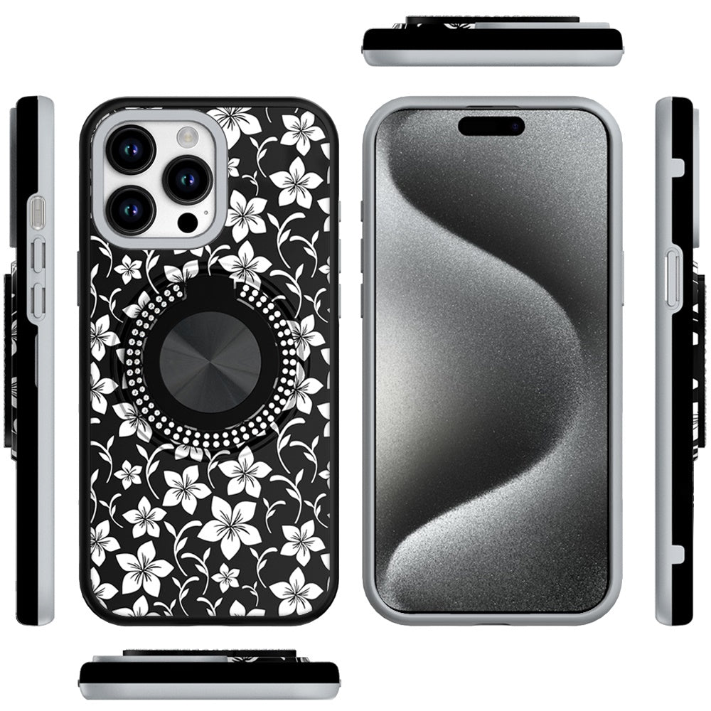 For Apple iPhone 14 Pro Max Pattern Design Hybrid with Invisible Ring Stand & Magnetic Back, Shockproof Protective Grip Case Cover