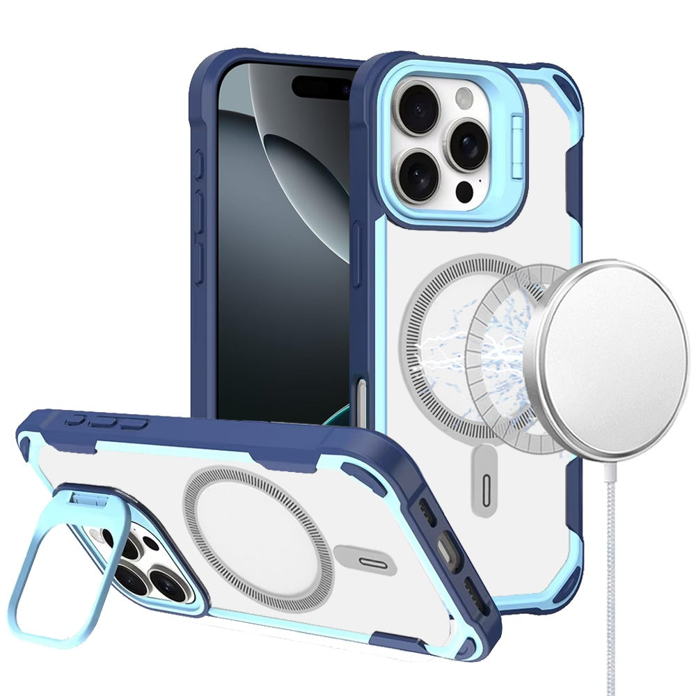 For Apple iPhone 16 (6.1") Magnetic Circle Hybrid with Camera Stand, Compatible with MagSafe, Shockproof Protective Case Cover
