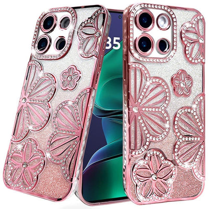 For Motorola Moto G Stylus 5G 2026 /2025 Luxury Flower Design Sparkle Glitter Diamond Rhinestone Shimmer Bling Plating Thick TPU Hard PC Case Cover
